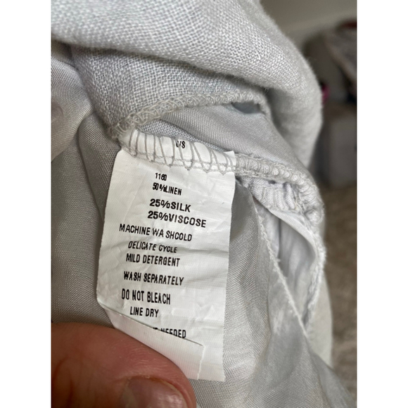 Tina Stephens Linen Silk Blouse Italy Gray Luxe Soft Lagenlook Artisan Parisian - Picture 4 of 6